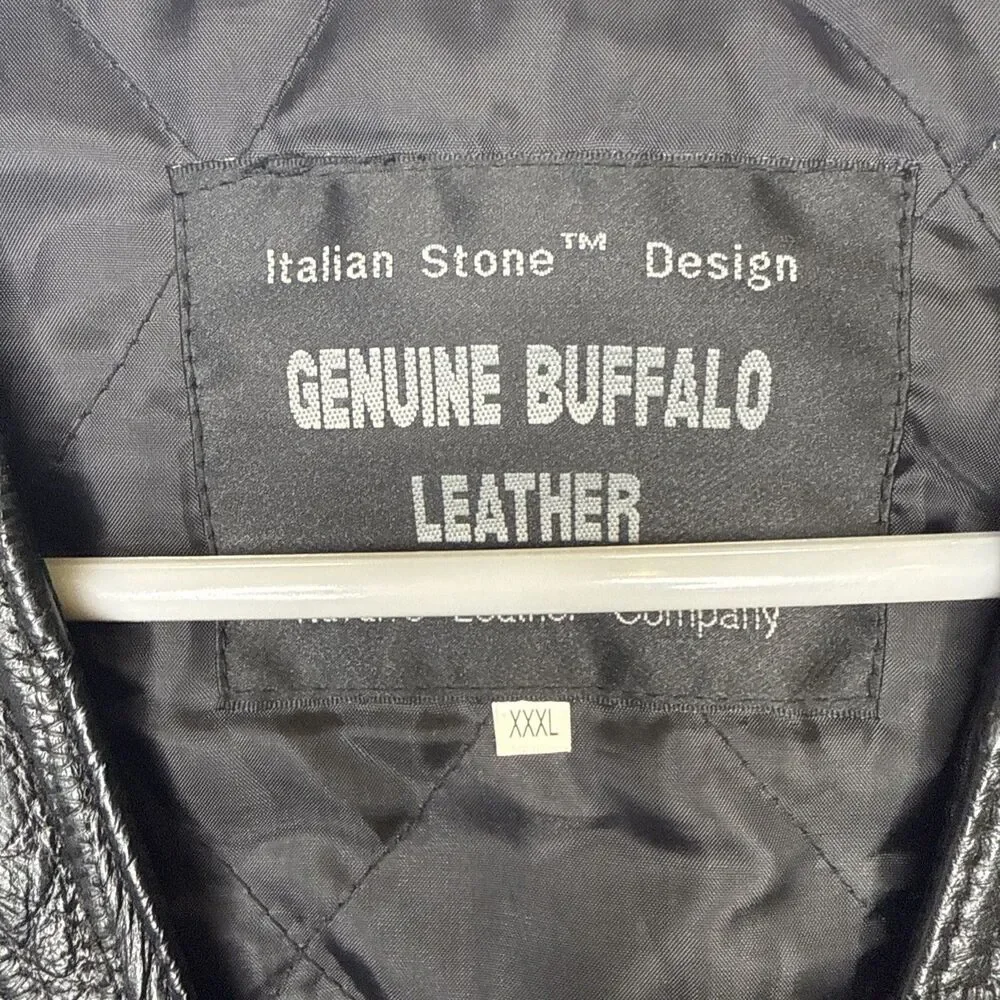 Navarre Leather Co Italian Stone Vest Mens 3XL XXXL Black Genuine Biker Moto Sna